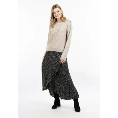 Abbildung von DREIMASTER Vintage Strickpullover für Damen XL/XXL / Beige Melange 74% Polyacryl 22% Polyester 4% Elasthan