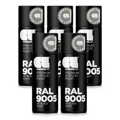 Abbildung von COSMOS LAC Sprühlack Sprühdose 400ml Sprühfarbe für den DIY Bereich, geeignet alle Oberflächen Lackspray 5, RAL 9005 schwarz seidenmatt