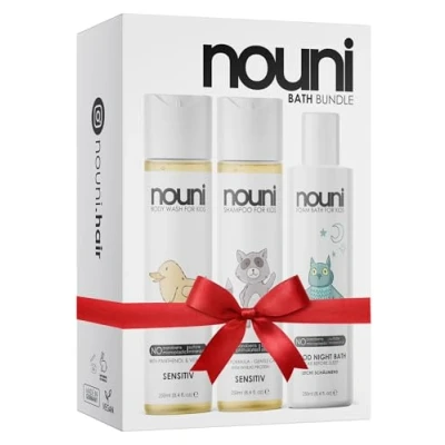 Abbildung von 3er Bundle Shampoo, Waschgel &amp; Badeschaum für Kinder mit Weizenprotein ohne Parabene, Silikone, Sulfate Sensitiv Made in Germany vegan mild zu den Augen nouni (3er BATH BUNDLE)