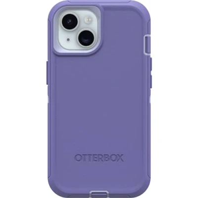 Abbildung von OtterBox Schutzhülle für iPhone 15, 14 und 13 Defender Series Mountain Majesty (lila), bildschirmlos, robust langlebig, mit Anschlussschutz, inklusive Holster Clip Ständer