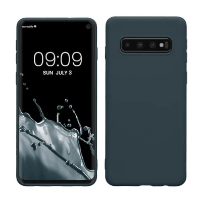 Abbildung von kwmobile Hülle kompatibel mit Samsung Galaxy S10 weiches TPU Silikon Case Cover geeignet für kabelloses Laden Dunkler Schiefer
