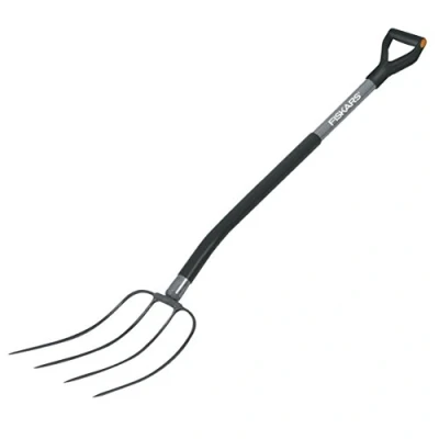 Abbildung von Fiskars Dunggabel, Mist und Heugabel mit 4 Zinken, Länge: 137 cm, Hochwertige Borstahl Grau/Schwarz, Ergonomic, 1001695