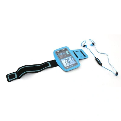 Abbildung von PLATINET Bluetooth Sport Ohrhörer mit Mikrofon + Armband für Smartphone blau