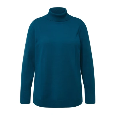 Abbildung von Ulla Popken Rollkragen Breite Langarm Strickpullover, Damen, Größe: 42/44, Blue green