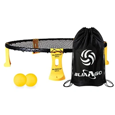 Abbildung von Mookis Blinngoball Roundnet Spiele für Familien spiderball Set Ball Trampolin bestehend aus Spielnetz, 2 Bällen, Kordelzug, Ballpumpe mit 1 Nadel und Handbuch