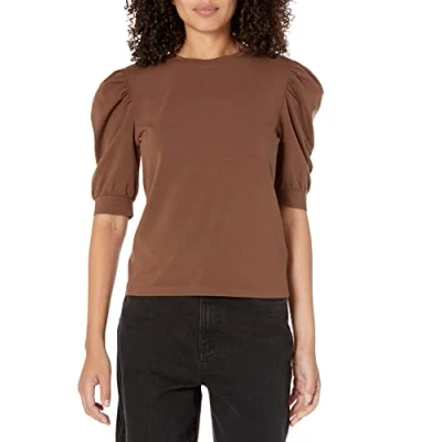 Abbildung von The Drop Mariko Puff Sleeve Crew Neck Stretch Jersey Modische T Shirts, Kaffeebohnen, Small