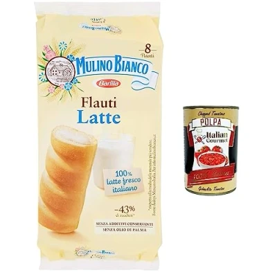 Abbildung von 6x Mulino Bianco Flauti Milch kuchen snack mit 100 % frischer italienischer 280 g + Italian gourmet polpa 400g