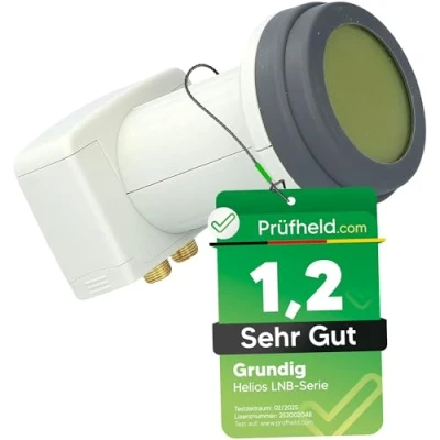 Abbildung von GSS Helios Twin LNB 40mm mit UV Wetterschutz &amp; Wetterschutzkappe + Aufdrehhilfe 1 Teilnehmer Niedriger Stromverbrauch 1fach Full HD 4K LNC Camping 4G 5G LTE Abschirmung Digital