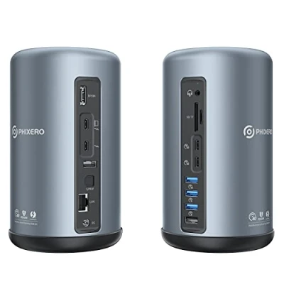 Abbildung von PHIXERO Thunderbolt 3 Dock, 16 in 1 USB C Dockingstation, Dual 4K@60Hz/ Single 8K 3/ DP Port, 10Gbps C, 5Gbps A, Gigabit Ethernet, SD/TF, Audio, S/PDIF, für MacBook Mac &amp; Windows
