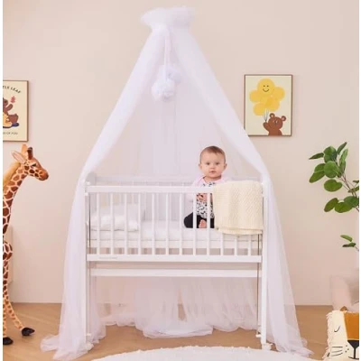 Abbildung von Alavya Home® Betthimmel Tüll für Babybett &amp; Wiege, Moskitonetz mit 2 Bommeln und Himmelstange, 120cm lang, Babyzimmer Deko Schützt Verzaubert Ihr Baby im Schlaf