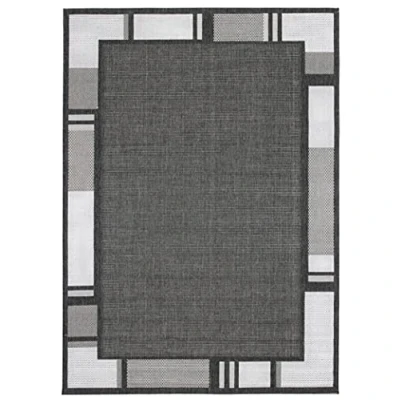 Abbildung von andiamo In &amp; Outdoor Teppich Louisville moderner Webteppich Bordüre vollständig umkettelt Flachgewebe 67 x 140 cm anthrazit/silber