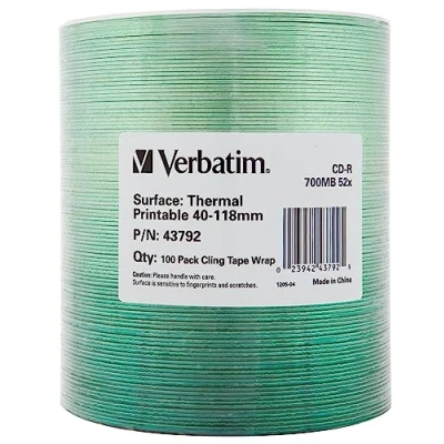 Abbildung von Verbatim CD R 700MB Therma Printable 100PK WRAP, 43792