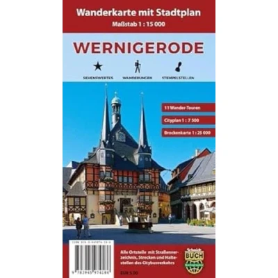 Abbildung von Wernigerode: Wanderkarte mit Stadtplan, Wander Touren und Brockenkarte: Stadtplan Brockenkarte