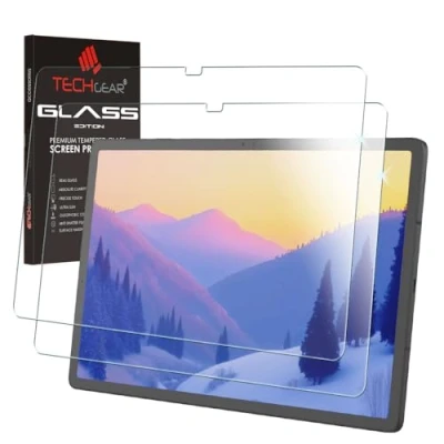 Abbildung von TECHGEAR 2 Stück Schutzfolie Galaxy Tab S7 Plus (12.4 Zoll) (SM T970 / SM T975) Schutzfolie, Displayschutzfolie aus gehärtetem Glas [9H Härte] [Crystal Clarity] kompatible mit Samsung S7+