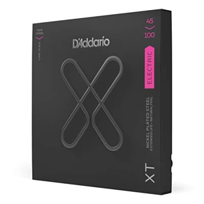 Abbildung von D&#039;Addario E Bass Gitarrensaiten Saiten Bassgitarre Strings Guitar XTB45100, vernickelte XT Stahlseite für Bässe Saiten, Regular Light, volle Größe, 45 100