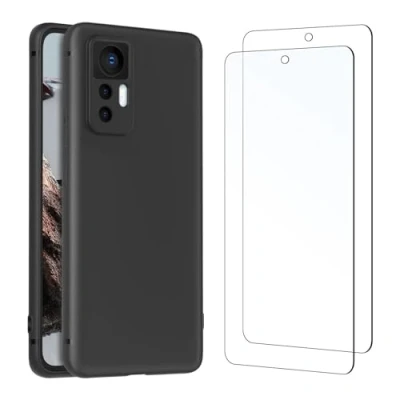 Abbildung von NEW&#039;C Hülle für Xiaomi 12T Ultra Thin Silikon Schwarz und 2 x Panzer Schutz Glas Anti Scratch
