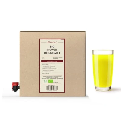 Abbildung von Kamelur 3 Liter BIO Ingwersaft pur, 100% Ingwer Direktsaft aus Ingwerwurzel in praktischer Saftbox