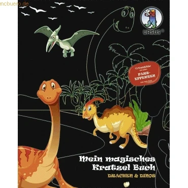 Abbildung von Ursus 24530002F Mein magisches Kratzelbuch Drachen &amp; Dinos, Kratzbildern, ca. 21 x 26 cm groß, mit tollen Farbeffekten und 12 Mandalas zum Ausmalen, inklusive Holz Stick, bunt