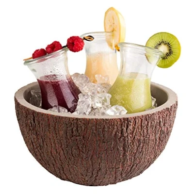 Abbildung von APS Schale „Coconut“, Kokosnuss Schale, Ø 23 cm, H: 12,5 Flaschenkühler, Obstschale, Salatschüssel, Suppenschüssel, Beton mit möbelschonender Unterseite, Braun, Grau, 2,2 Liter
