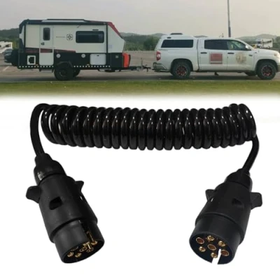 Abbildung von Anhängerkabel Anhänger Verlängerungskabel 3m 7 Polig auf Stecker Spiralkabel poliger für Bootstrailer PKW Traktor Caravan Wohnwagen