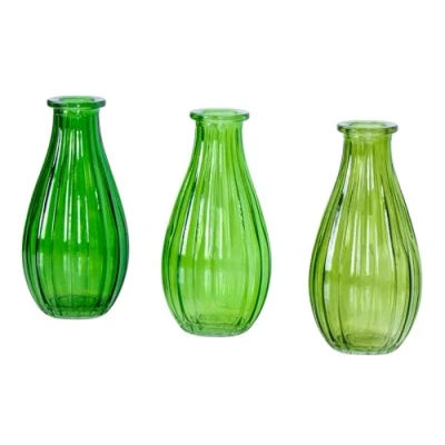 Abbildung von Levandeo® Dekovase, 3er Set Vase Glas Grün H14cm Flasche Blumenvase Tischdeko Frühling