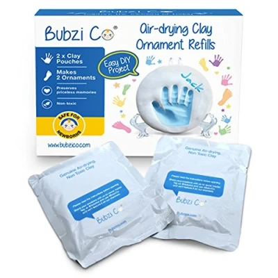 Abbildung von Baby Handadruck Fußabdruck 2X lufttrocknender Lehm Ornament uffüllen für Neugeborene und Kleinkinder, personalisierte Andenken Kinderzimmer Dekor tolles Geschenk