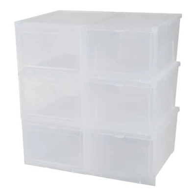 Abbildung von Iris Ohyama Transparente Schuhaufbewahrungsboxen, für Größen bis 46, L36 x H20 cm, Set mit 6, Praktisches Möbel, stapelbar, Frontöffnung, Behälter Deckel, EUNS