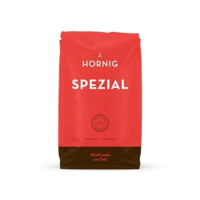Abbildung von J. Hornig Kaffeebohnen, Spezial, 500g ganze Bohnen, mildes Aroma, schokoladiger Geschmack, für Vollautomaten, Filterkaffee und Espressokocher