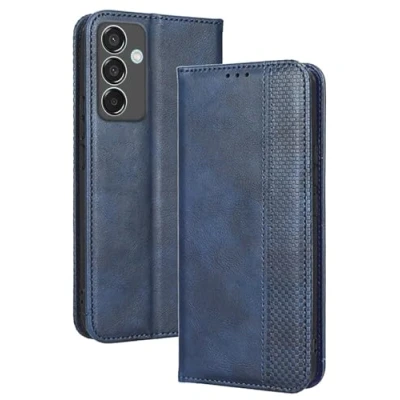 Abbildung von Topme Handyhülle hülle fur Samsung Galaxy M15 5G (6.5&quot; Inches) Case Schutzhülle, aus Leder mit Stilvollem, Strukturiertem Kartenschlitz.Blau