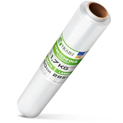 Abbildung von V1 TRADE Stretchfolie 500mm Transparent Strechfolienrolle Wickelfolie Handstretchfolie 285m/50cm Verpackungsmaterial Verpackungsfolie Folie Für Möbel Folien Umzug Umzugsfolie
