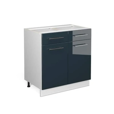 Abbildung von Vicco Küchenunterschrank Fame Line, Dunkelblau Hochglanz/Weiß, 80 cm ohne Arbeitsplatte