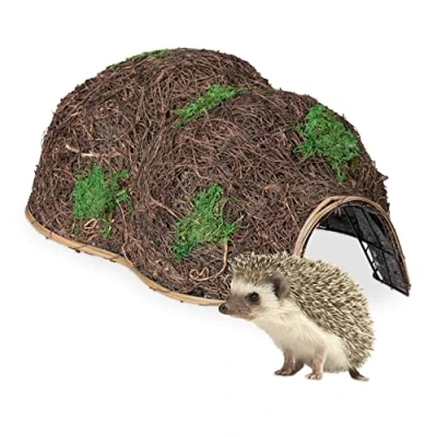 Abbildung von Relaxdays Igelhaus, Stroh, Igelhotel ohne Boden, Winterquartier für Igel im Garten, HBT: 21 x 32 48 cm, Igelbau, braun, Pflanzenfaser, Eisen