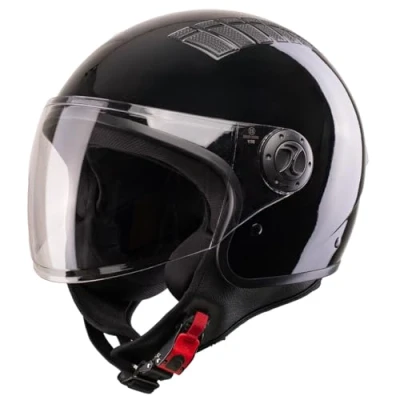 Abbildung von VINZ Como Jethelm mit Visier ECE 22.06 Zertifiziert Roller Helm Mopedhelm Ideal Für Motoroller &amp; Vespa Herren und Damen Komfortabler Motorradhelm XS XL Schwarz
