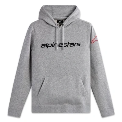 Abbildung von Alpinestars Linear Wordmark Hoodie V3 Kapuzenpullover für Herren Fleece Sweatshirt mit Kapuze Melange Grau/Rot/Schwarz L