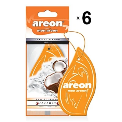 Abbildung von Areon Mon Auto Duft Kokosnuss Luft Autoduft Orange Hängend Aufhängen Anhänger Spiegel Kokos Cocos Pappe 2D Wohnung (Coconut Set Pack x 3)