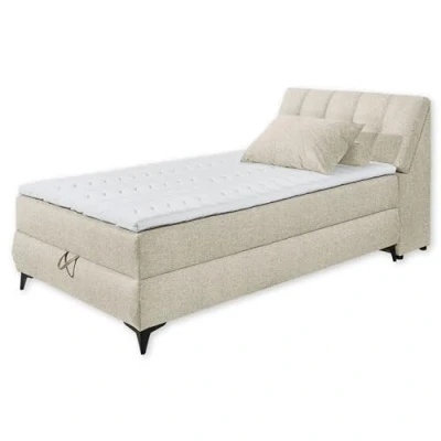 Abbildung von ATLANTIS 6 Boxbett 120x200 in Ivory Bequemes Einzelbett mit Bettkasten und Kaltschaum Topper 125 x 102 240 cm (B/H/T)