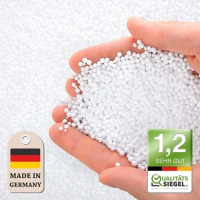 Abbildung von Green Bean 200 Liter Hochwertige Mikro EPS Perlen 0,5 1 mm aus Deutscher Produktion für Sitzsack Füllung Styropor Kügelchen Nachfüllpack Kissen Mikroperlen Stillkissen