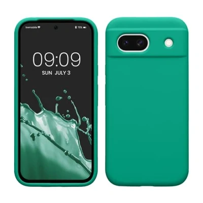 Abbildung von kwmobile Hülle kompatibel mit Google Pixel 8a Silikon Handy Case Handyhülle weiche Oberfläche kabelloses Laden Smaragdgrün