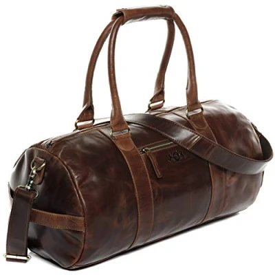 Abbildung von SID &amp; VAIN Reisetasche echt Leder Weekender groß braun 46 cm, Echtleder Reisegepäck für Damen Herren, Sporttasche XL
