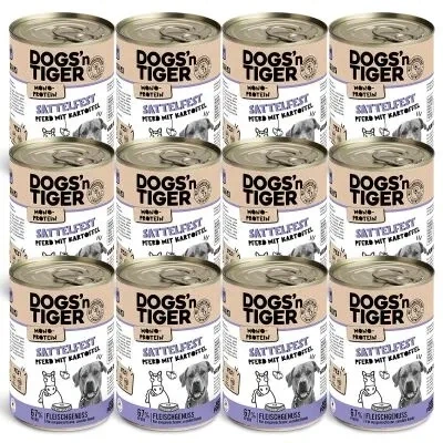 Abbildung von Adult Hundefutter, Nassfutter, Sattelfest, Getreidefrei, hypoallergen, Monoprotein, Pferd &amp; Kartoffel, 12x 400g 12x400g