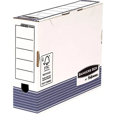 Abbildung von Fellowes R Kive Prima Archivschachtel mit automatischem FastFold Aufbau 80 mm, 10 Stück, weiß/blau