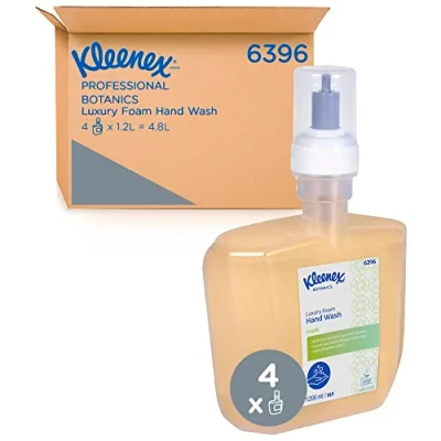 Abbildung von Kleenex Botanics Fresh Luxus Schaumhandseife 6396 Parfümierte 4 x 1,2 Liter Nachfüllpackungen mit farblosem Handreinigungsmittel (insg. 4,8 Liter)