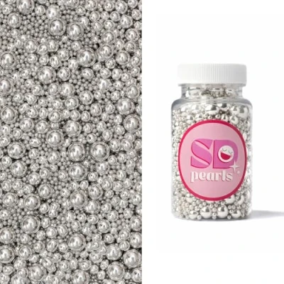 Abbildung von SD Pearls Zuckerperlen, Essbare Zucker Perlen, Tortendeko Streusel Dekorperlen Für Keksen, Kuchen, Cupcakes, Dessertdekoration (Silber, 10mm, 90g)