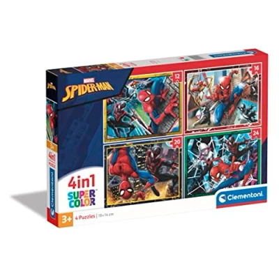 Abbildung von Clementoni 21515 Supercolor Puzzle 4 In 1 Marvel Spiderman 12,16,20,24 Teile Ab 3 Jahren, Buntes Kinderpuzzle Mit Besonderer Leuchtkraft, Geschicklichkeitsspiel Für Kinder