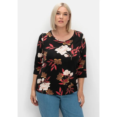 Abbildung von Sheego 3/4ARM Langarmshirt, Damen, Größe: 44, Rot gemustert