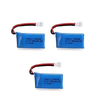 Abbildung von YUNIQUE GREEN CLEAN POWER Satz 3 3.7V 380mAh wiederaufladbare LiPo Batterien für Drohnen Kompatibel mit HUBSAN X4 H107L/C/D, V252, JXD 385 Hohe Qualität, Hellblau/Blau
