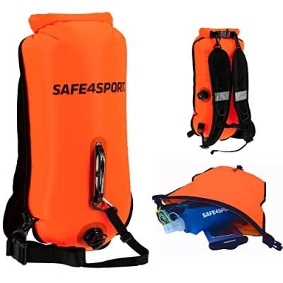 Abbildung von SAFE4SPORT.PL SAFE4SPORT RunSwimmer Aufblasbare Sicherheitsboje zum Schwimmen und 3in1 Rucksack Große Boje mit Einer Trockentasche für Dinge 28L Triathlonboje