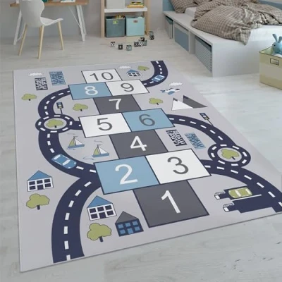 Abbildung von Paco Home Kinderteppich Teppich Kinderzimmer Spielteppich Junge Mädchen Modern rutschfest, Grösse:120x160 cm, Farbe:Grau