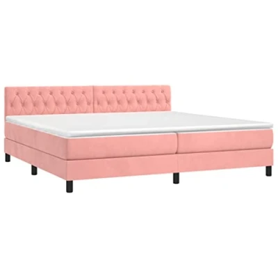 Abbildung von vidaXL Boxspringbett mit Matratze Doppelbett Bett Polsterbett Hotelbett Bettrahmen Bettgestell Lattenrost Schlafzimmerbett Rosa 200x200cm Samt
