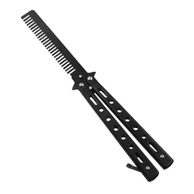 Abbildung von LSUWDE Schmetterlingskamm Faltbarer Haarkamm Bartkamm Praxis Schmetterling Kamm Flipping Trick Edelstahl für Anfänger Salon Beauty Tool Trainer Liebhaber